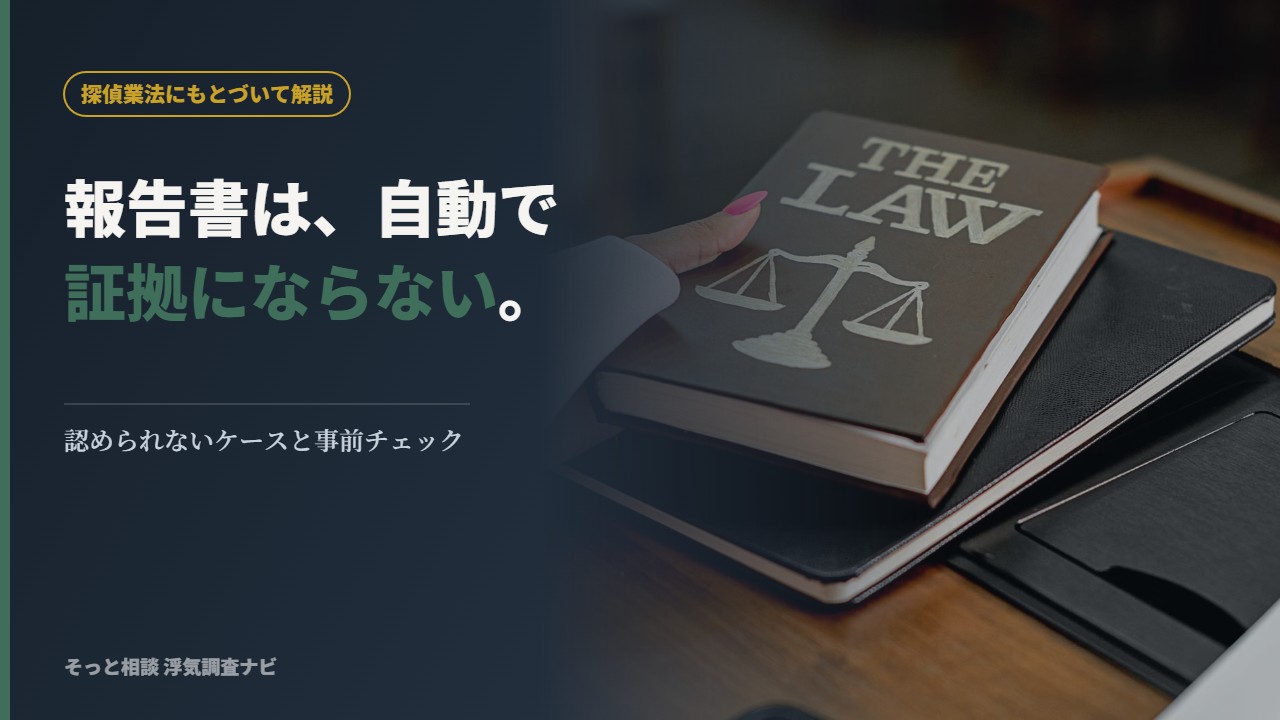 探偵の調査報告書の証拠能力を解説する記事のアイキャッチ